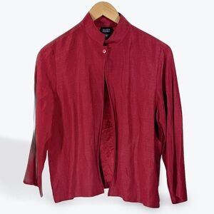 NWOT Eileen Fisher Red Mandarin Collar Blouse Linen Silk Top Single Button Small